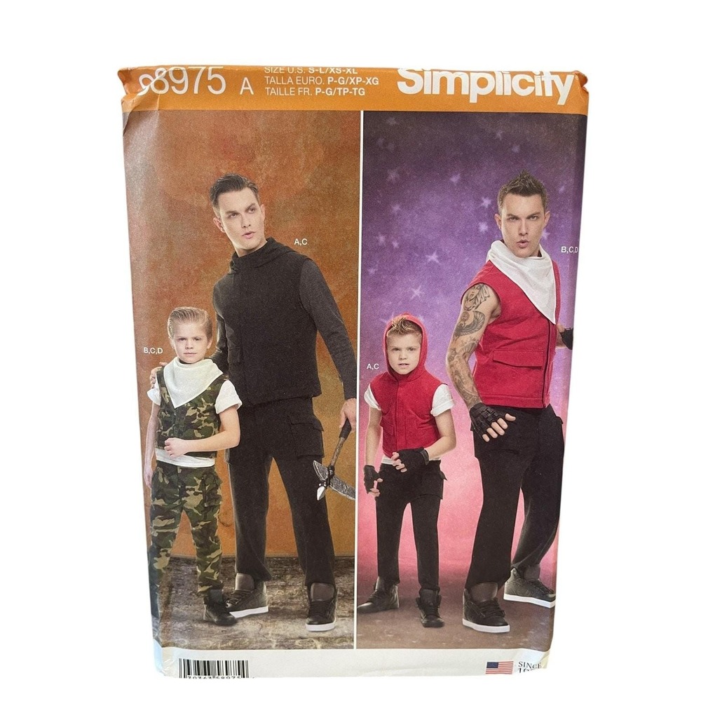 Simplicity 8975 Costume Pattern Boys S-L Mens XS-XL Vest Pants Scarf Cargo